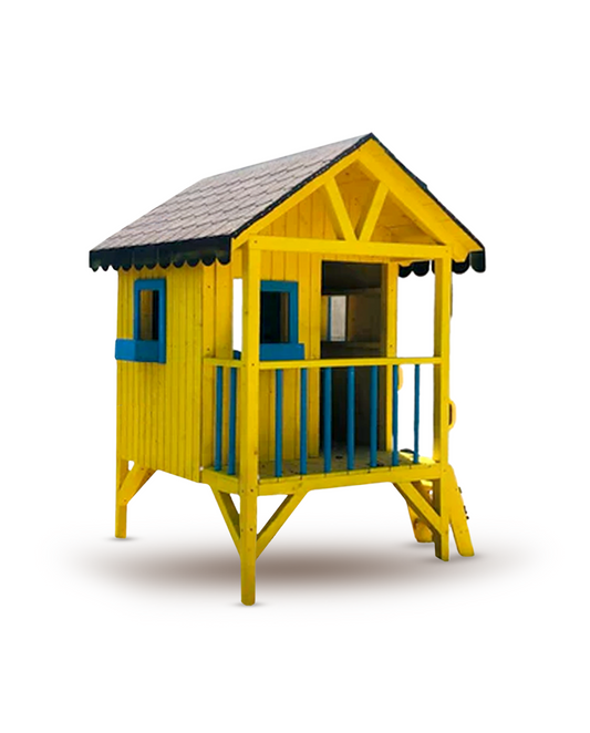 Căsuță de grădină cu platformă și terasă din lemn, pentru copii